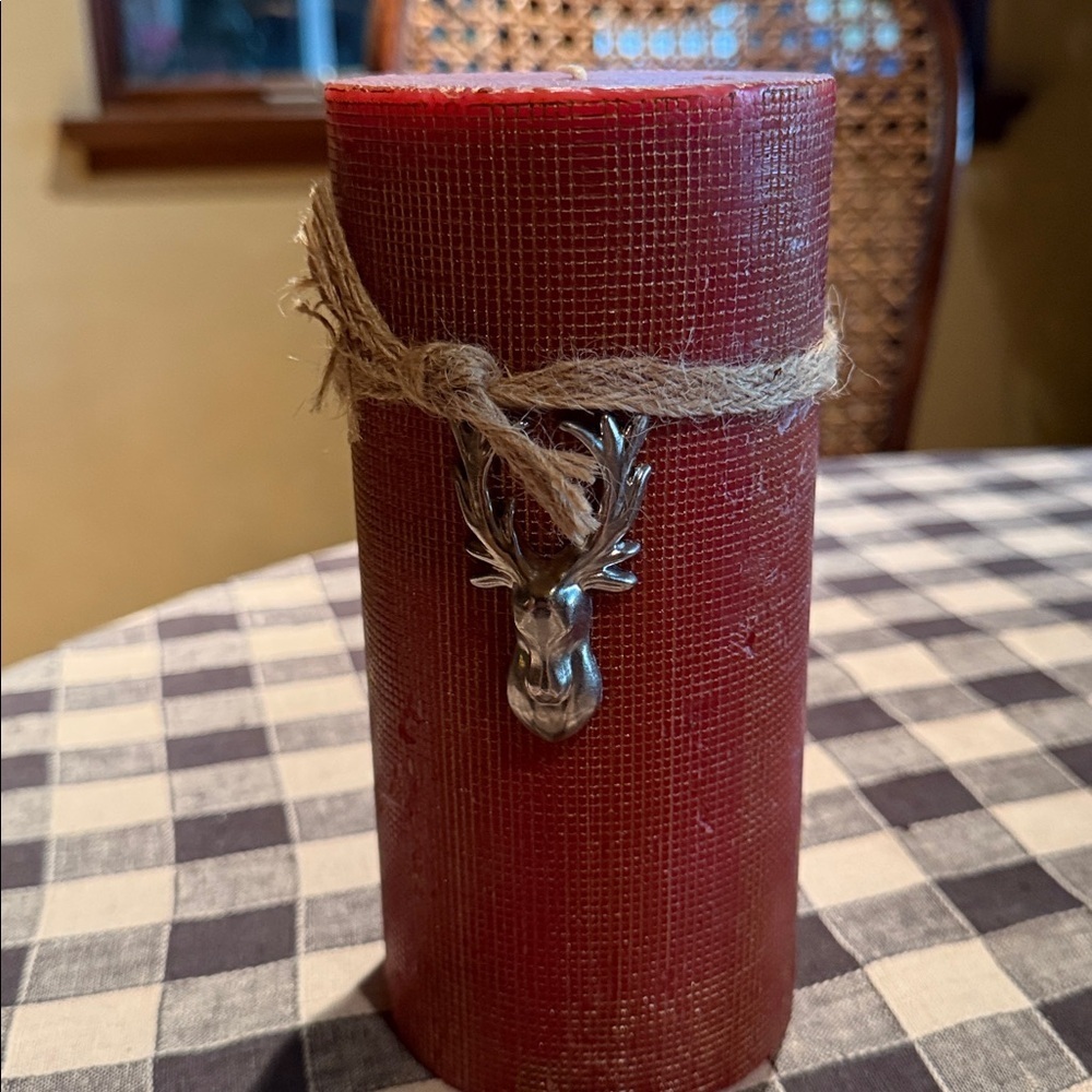 DW HOME CANDLE PILLAR With A Reindeer SCENTED 3 BY 8 INCH TALL .